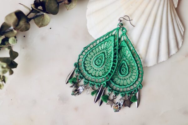 Boucles d'oreilles - vert et argent
